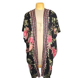 Angie Womens Large Open Front Kimono Cover Up Flowy Lightweight Floral Artsy